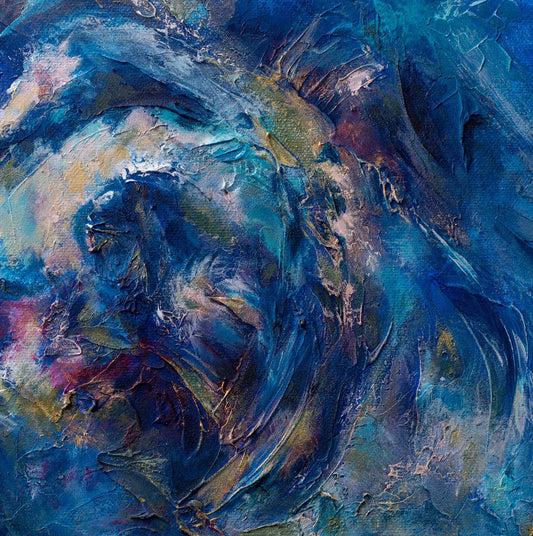 Close-up detail of Radiant Depths, an original textured painting by Alison Boothroyd