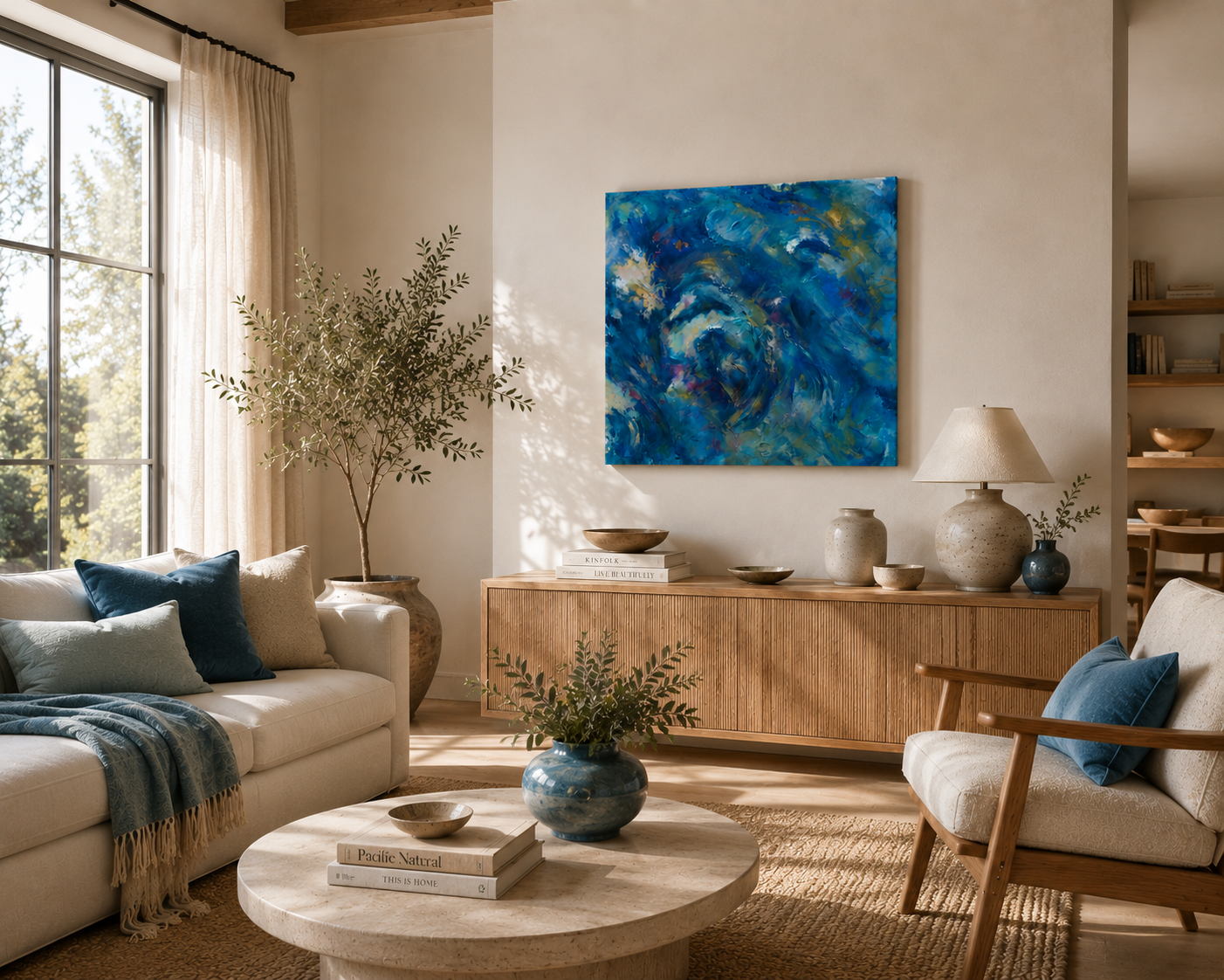 Radiant Depths – Textured Deep Blue Ocean Abstract Painting